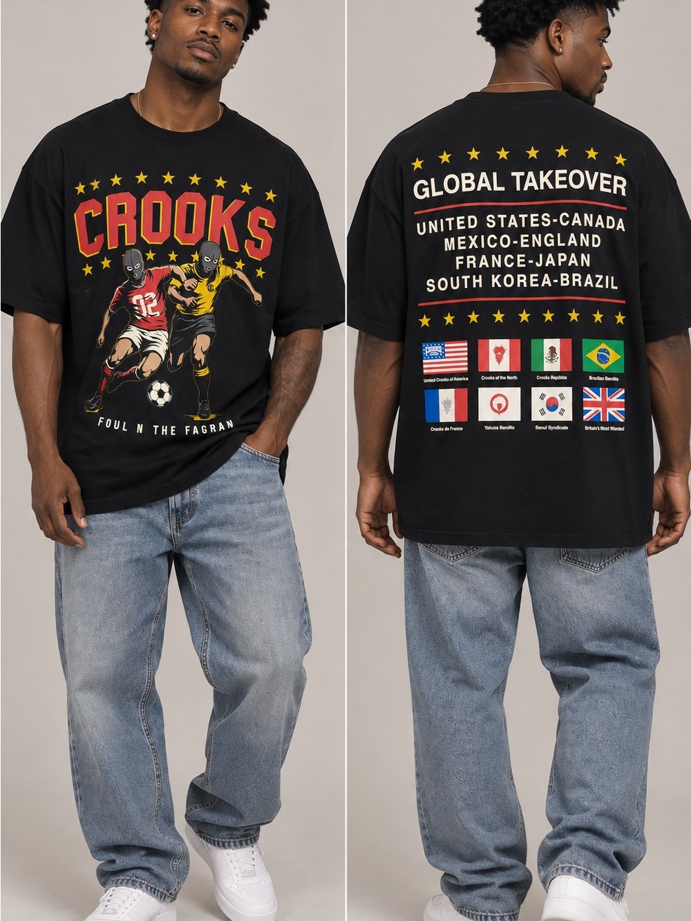 Crooks & Castles Black Graphic 'Global Takeover' Soccer Tee Size 3X